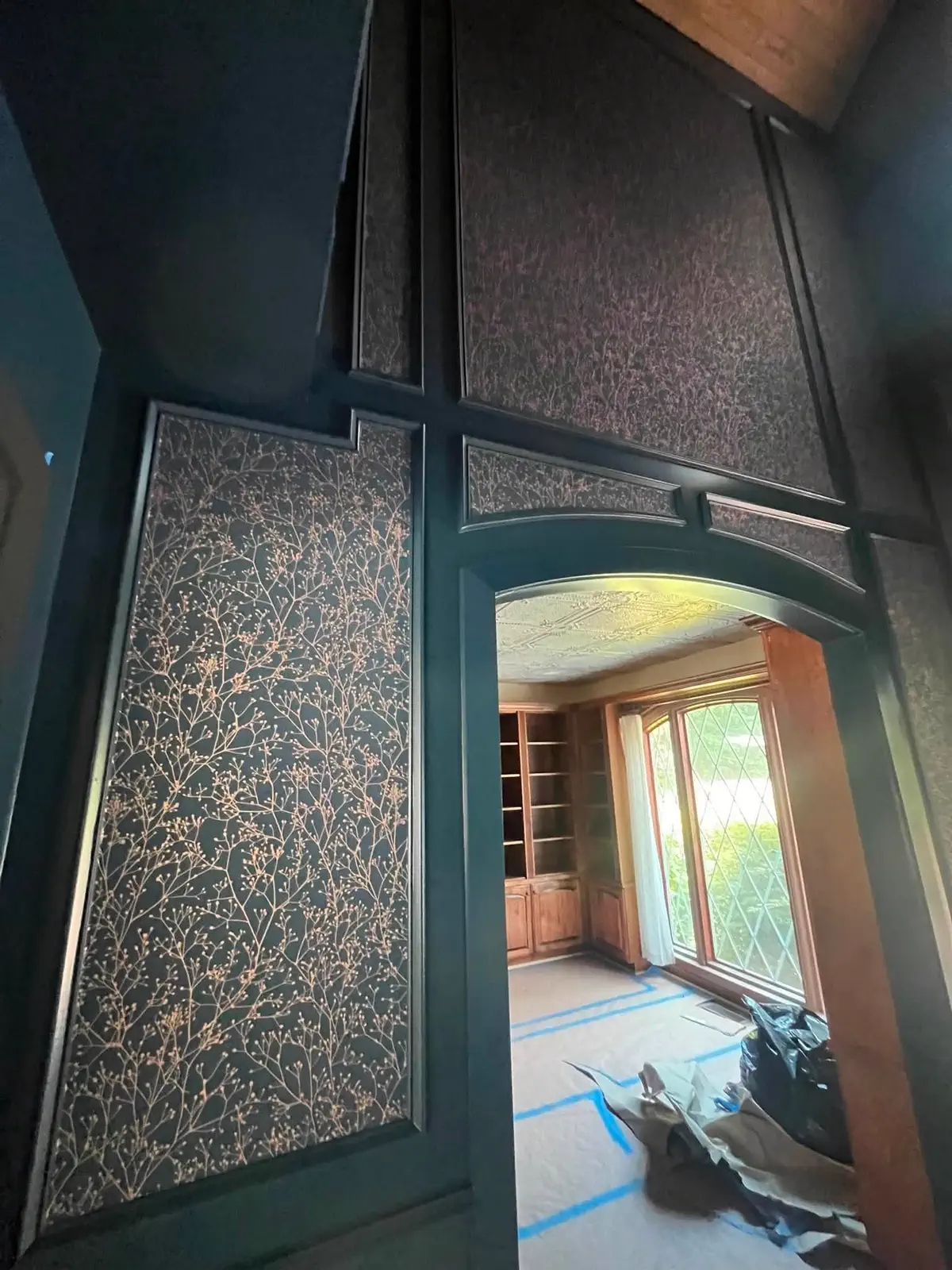 Close view of the layered decorative texture and panel border