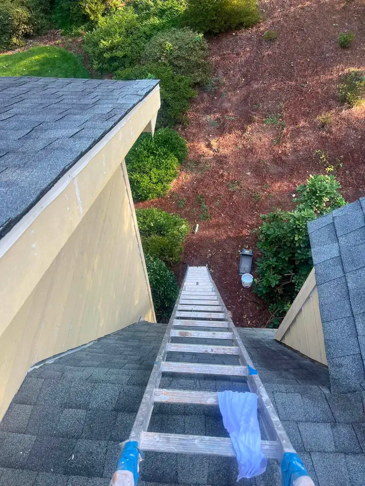 High ladder access during roofline and exterior trim painting